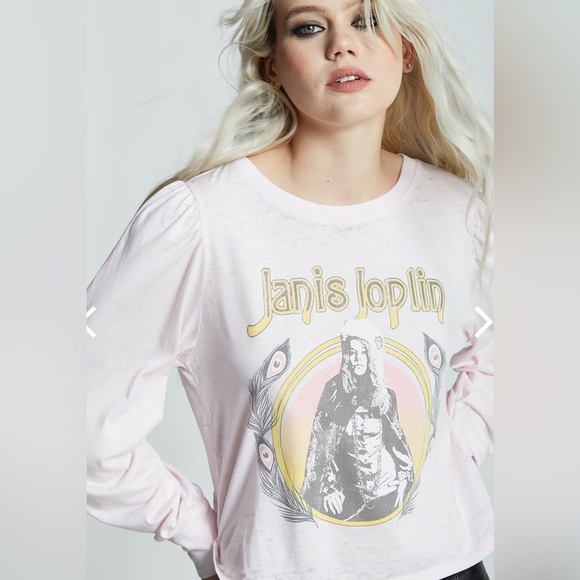 Recycled Karma Tops - Recycled Karma Janis Joplin Puff Sleeve Burnout Tee | Pink | XS | NWOT